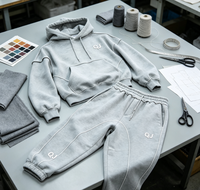 Ensemble survêtement et sweat à capuche en molleton français 100% coton, taille haute, fermeture éclair intégrale, avec étiquette personnalisée en strass, design personnalisé