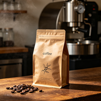 Sac à café personnalisé avec soufflet latéral, fond plat, fermeture éclair et valve de dégazage pour grains de café et café moulu