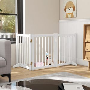 Indoor Dog <strong>Gate</strong>,Wooden Freestanding Dog <strong>Gate</strong> for <strong>Stairs</strong> or Doorways-3 Panels 24" - Folding Solid Wood Safety Pet Fence - Product Image 6