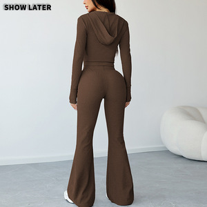 Vêtements <span class=keywords><strong>de</strong></span> sport pour femmes WOJIEER, vêtements <span class=keywords><strong>de</strong></span> yoga, leggings évasés à manches longues avec fermeture éclair, ensembles <span class=keywords><strong>de</strong></span> yoga, adaptés à une utilisation en extérieur - Product Image 4