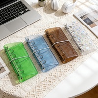10 PCS Mini Classeur à anneaux en PVC translucide HYD-T402 Multi-styles Paillettes Organiseur de budget Classeur 6 trous Sangle pour carnet de notes