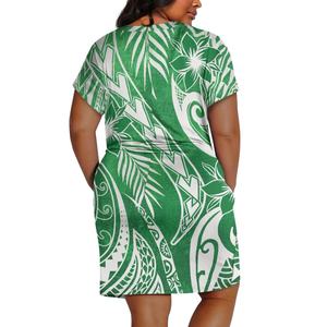 Artículos a granel baratos Polynesian Tribal Tapa estampado diseño personalizado cuello en V manga corta vestidos casuales de talla grande para mujeres gordas - Product Image 2