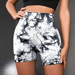 European American High-Elastic Thickened Seamless Yoga Pants Peach Hip Sports Fitness Three-Quarter <b>Shorts</b> High Waist Tie-Dyed - Product Image 1