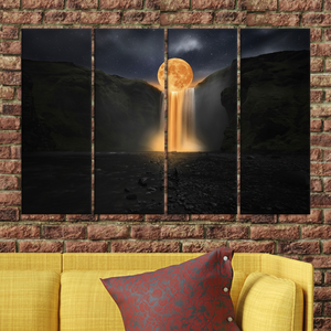 Impression sur toile Cascade aux reflets de lune : Art mural paysager élégant, lot de 4 toiles - Product Image 3