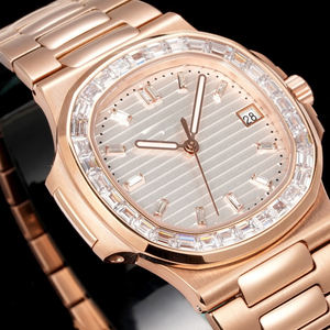 Montre mécanique de luxe ton platine avec diamants personnalisés gravés horizontalement, idéale pour les personnes importantes, cadeau d'anniversaire - Product Image 2