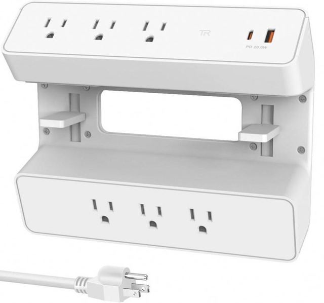 New Surge Protector Overload Protection Removable Mountable Power Outlet Socket Under Desk 6 Outlets with PD 20 W Fast Charging