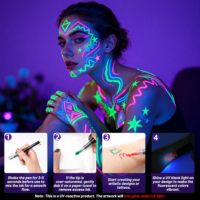 Peinture corporelle permanente Flysea 8 Glow Dark, peinture pour le visage UV néon, stylos de peinture pour le visage, marqueurs de tatouage, essentiels pour les festivals, Halloween