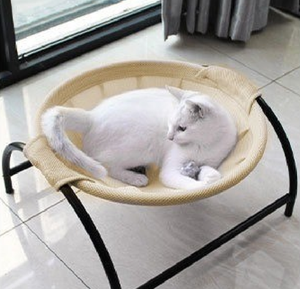 เตียงสุนัขยกระดับได้อย่างทันสมัยเตียงสุนัขแข็งแรงโครงเหล็กระบายอากาศได้ตะกร้าแขวนตาข่ายขนาดเล็กสำหรับลูกสุนัขแมวนอนหลับ - Product Image 1