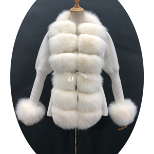 Cappotto maglione lavorato a maglia primavera autunno donna <span class=keywords><strong>Cardigan</strong></span> in lana Cashmere <span class=keywords><strong>con</strong></span> collo in <span class=keywords><strong>pelliccia</strong></span> di volpe - Product Image 1