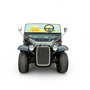 Voiturette électrique vintage minimaliste 4 places, noir brillant, idéale pour les prises de vue haut de gamme dans les jardins et les châteaux - Product Image 1