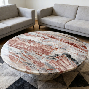 <span class=keywords><strong>Table</strong></span> d'appoint en marbre rouge nordique, socle central, meubles de salon, <span class=keywords><strong>table</strong></span> basse en marbre rouge Orobico Rosso - Product Image 4