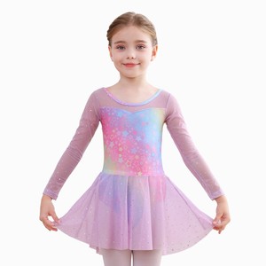 Justaucorps de ballet pour filles à manches longues, robe de danse scintillante avec jupe en tulle étoilé, tenue de danse pour entraînement et performance - Product Image 1