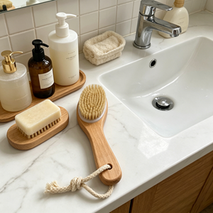 Badebürste mit Eigenem Logo, Langem Holzgriff und Natürlichen Borsten, Körperpeeling-Bürste mit Aufhängeseil für die Dusche - Product Image 6