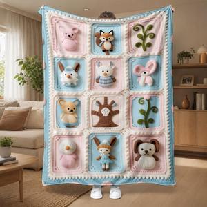 Cream Plaid Puppy Patchwork Flannel Blanket Throw Blanket Nap Blanket <b>Machine</b> Washable Fade Resistant for Bed Sofa Couch - Product Image 4