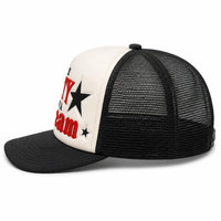 Topi Trucker Slogan Impian Realitas Kustom Warna Krem Hitam Jaring Dua Warna Patch Bintang Bordir 3D