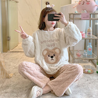 Conjunto de Pijama Personalizable de Invierno Estilo Coreano para Mujer, Ropa de Dormir de Forro Polar y Franela con Dibujos Animados, Set de 2 Piezas