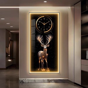 <span class=keywords><strong>Quadro</strong></span> di Lusso in Porcellana con Cristalli e Luce LED, Orologio con <span class=keywords><strong>Cervo</strong></span> in Strass per Soggiorno, Camera da Letto e Arredamento Casa - Product Image 2