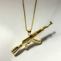 Personnalisé 925 en argent sterling plaqué or AK-47 machine gun pendentif collier