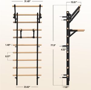 Escalera sueca de alta resistencia - Estructura de acero y peldaños de madera con barra de dominadas para gimnasio en casa |   Entrenamiento Multifuncional para la Parte Superior del Cuerpo - Product Image 2