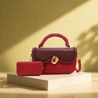 QAZA Sacs à Main Femme 2026 Nouveauté Ensemble de Sacs 2-en-1 en Cuir PU Tressé Sac Fourre-Tout Esthétique pour Dames