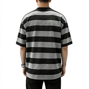 Camiseta de Manga Corta para Hombre, Talla Grande, Teñida con Hilo, a Rayas, Cuello Redondo, Informal, de Punto, Corte Regular, Antiarrugas, Diseño Estampado - Product Image 2