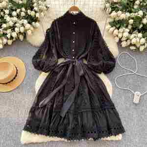 Nouvelle robe-jupe ample à lacets et à manches lanternes, style rétro, avec découpes et dentelle, printemps/<span class=keywords><strong>été</strong></span> 2026, pour femmes - Product Image 5