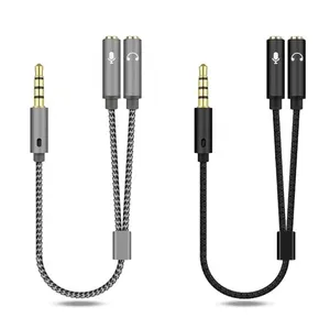 Venda por atacado de 1 entrada para 2 saídas em forma de Y 3.5mm AUX áudio estéreo microfone fone de ouvido divisor cabo adaptador