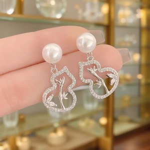 WENCHI 10845 22507DIY <b>Pearl</b> Accessory S925 <b>Silver</b> Ear Nail Empty Holder Fashionable Gourd Design 6-9mm Beads Crystal <b>Earrings</b> - Product Image 2