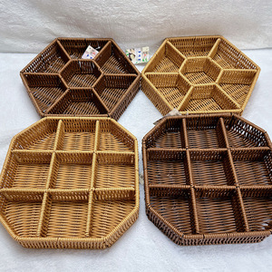 Rattan Storage <b>Basket</b> 9 Compartment Geometric Shape Eco Friendly For Desk Coffee <b>Table</b> Fruit Snack Organizing - Product Image 3