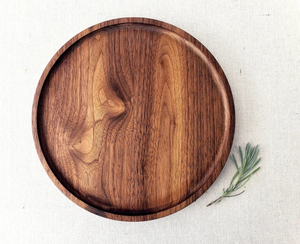 Shallow <span class=keywords><strong>Circle</strong></span> Black Walnut Runde Holz tablett für Küche Aufbewahrung ständer für Tisch Tee Servieren - Product Image 3