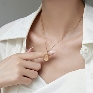จี้หินธรรมชาติอะเวนเจอรีน อเมทิสต์ โรสควอตซ์ ชุบทอง 14k 18k บนตัวเรือนสแตนเลส 316L สำหรับผู้หญิง - Product Image 3