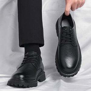 Chaussures décontractées rétro britanniques pour hommes, automne, chaussures en cuir imperméables à semelle épaisse, antidérapantes, respirantes - Product Image 6