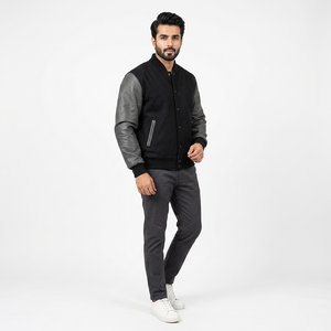 Blouson universitaire de baseball unisexe de haute qualité, col montant, en laine d'hiver, manches longues en coton et cuir, personnalisable, tendance - Product Image 1