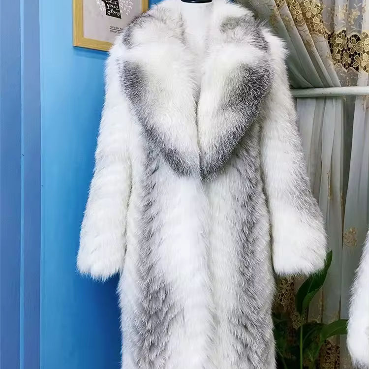 2024 Winter 100% Genuine Fox Fur Jacket X-long Real Fox Fur Coat