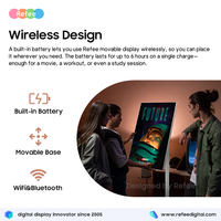 Moniteur Android portable intelligent sans fil Refee de 32 pouces, autonomie de 9 heures, fréquence de rafraîchissement de 120 Hz, support de kiosque 2-en-1, blanc, alimentation 12 V