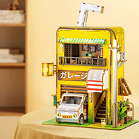 Kit de maison miniature à construire soi-même, puzzle en bois 3D, scène de rue japonaise, garage, appartement, style anime, lumière LED, décoration de la maison, cadeau