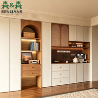 Meuble à vin minimaliste de luxe en bois massif avec îlot central, éclairage LED, portes vitrées, écologique, 120 bouteilles, pour salon
