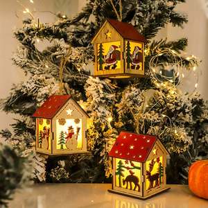 Décoration de Noël, cabane lumineuse, bonhomme de neige, décoration créative d'arbre de Noël, pendentif en bois lumineux pour les fêtes, cadeaux du Nouvel An - Product Image 1