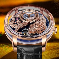 Pour Lucky Harvey Montre-Bracelet Mécanique Automatique de Luxe pour Homme, Design Dragon Unique, Fonction Plongée, Bracelet en Cuir Professionnel 22mm