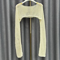 Girly personnalisé élégant dames de haute qualité Beige mince court creux hauts à la mode tricoté pull pull Jacquard Sexy femmes