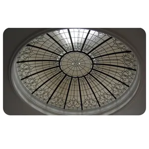 Stained glass dome panel with hand painted pattern Tempered stained glass art work Customized stained glass