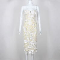 Soldes d'été : Robe de plage florale pour femme, décontractée, sexy, sans bretelles, dos nu, fleurs 3D, coupe ajustée, robe de soirée midi tendance