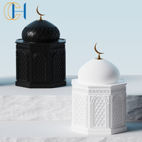 Pot à bougie en béton C&H Ramadan Islam Musulman, récipient à bougie de prière, pot en ciment de mosquée arabe avec couvercle
