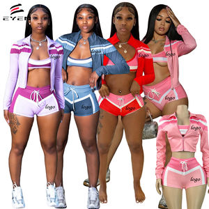 <span class=keywords><strong>Abbigliamento</strong></span> estivo Set 3 pezzi tuta da <span class=keywords><strong>donna</strong></span> stile personalizzato contrasto colore reggiseno sportivo giacca e pantaloncini da <span class=keywords><strong>donna</strong></span> - Product Image 1
