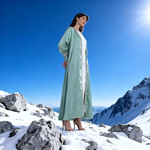 High Quality Custom Luxury Lace Trim Polyester Abaya for Muslim Women Dress Wholesale Supplier - Product Image 3