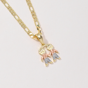 Collares con Colgante de Moda para Dos Niños <span class=keywords><strong>Gemelos</strong></span>, Joyería Chapada en Oro de 14k, Colgantes con Dijes para Niños y Niñas - Product Image 4