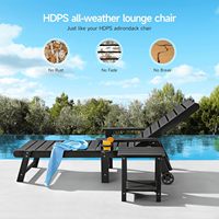 Chaise longue d'extérieur noire en HDPS, résistante aux intempéries, sans rouille, sans décoloration, dossier inclinable à 5 niveaux, roues pour terrasse, piscine, pont