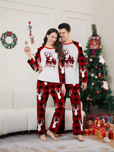 Estilo Americano Europeu Cervos Do Natal Família Impresso Casa Pijama Roupas De Outono com Xadrez Vermelho New Cartoon Patterned Suit - Product Image 2