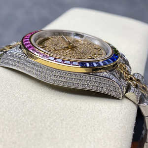 Reloj Mecánico de Lujo Personalizado en Oro de 18K, Diseño con Diamantes de Zirconia, Esfera con Agujas, Resistente al Agua, con Correa de Acero Inoxidable - Product Image 3