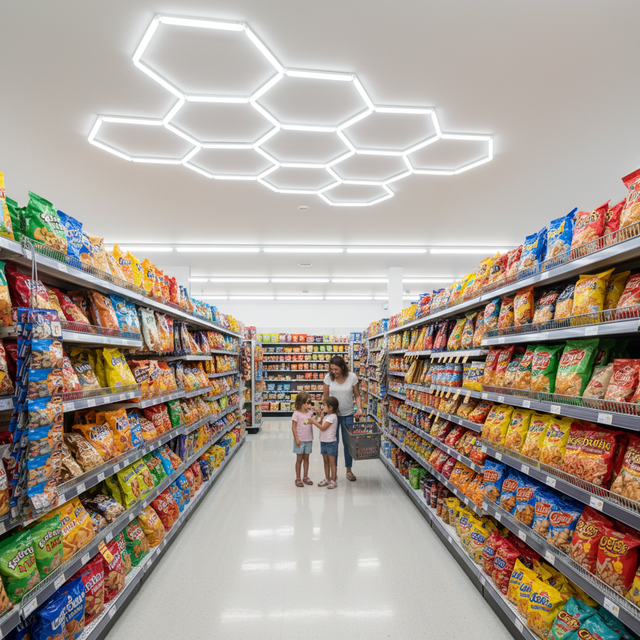 DIY Modular Lighting Fixture for Mall Commercial High Brightness Grid Ceiling System Hexagonal Led Light
